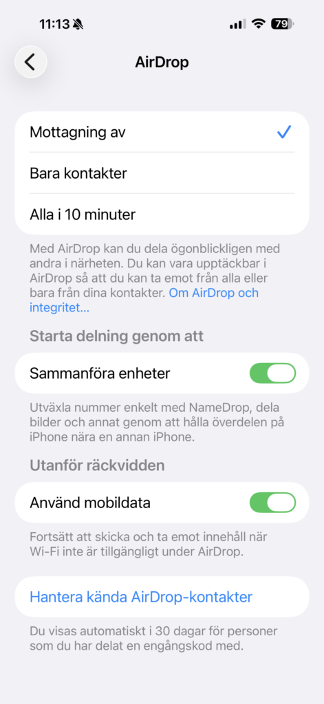 Airdrop-inställningar