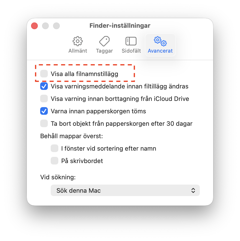 Finder visa filtillägg