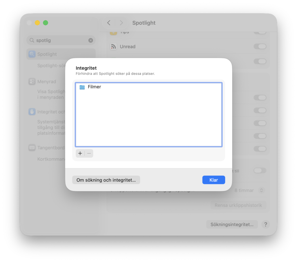 Lägg till mappar som inte ska indexeras