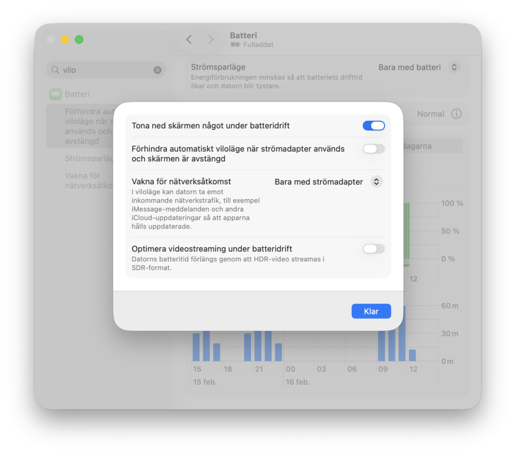 batteriinställningar