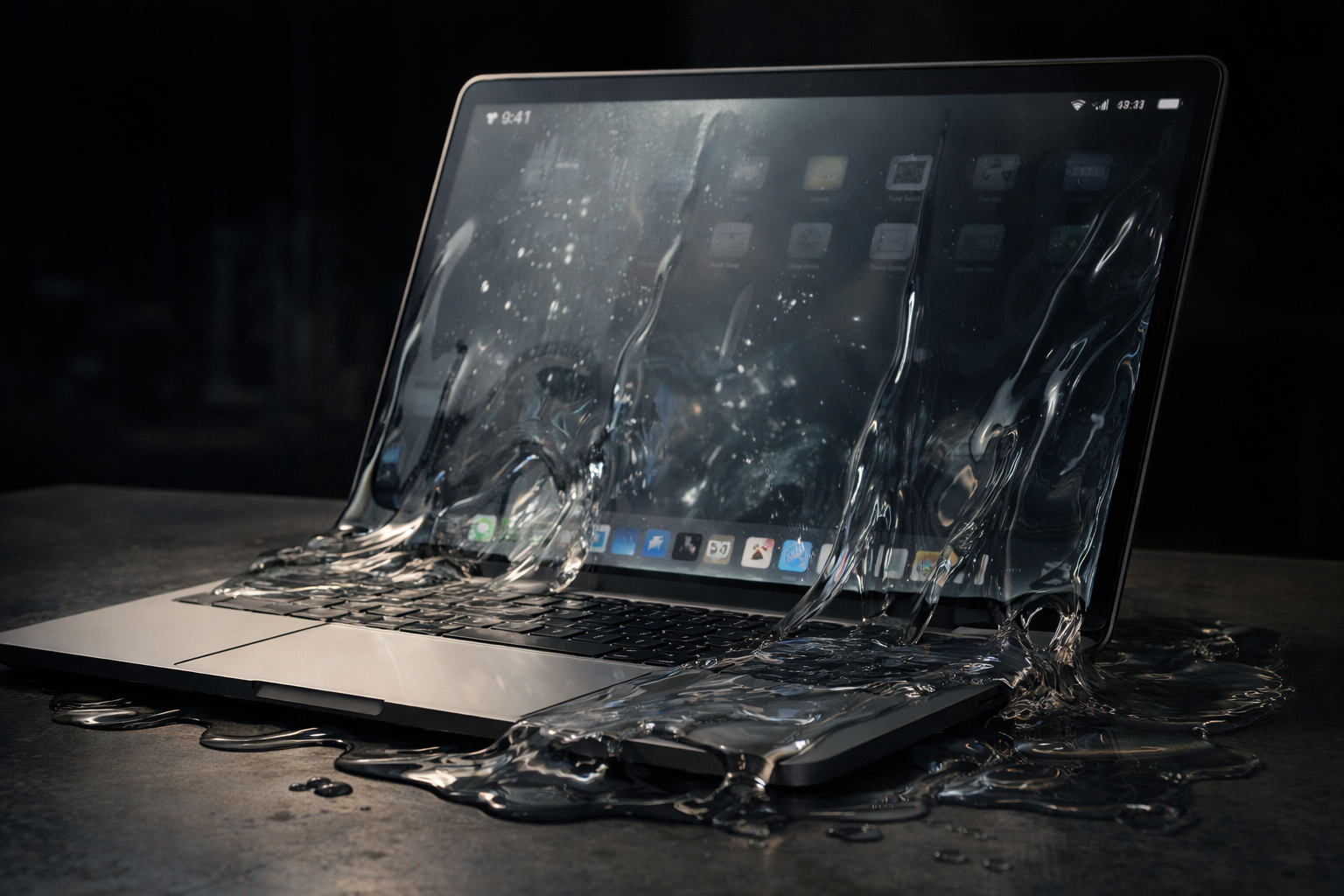 Dator där glaset smälter