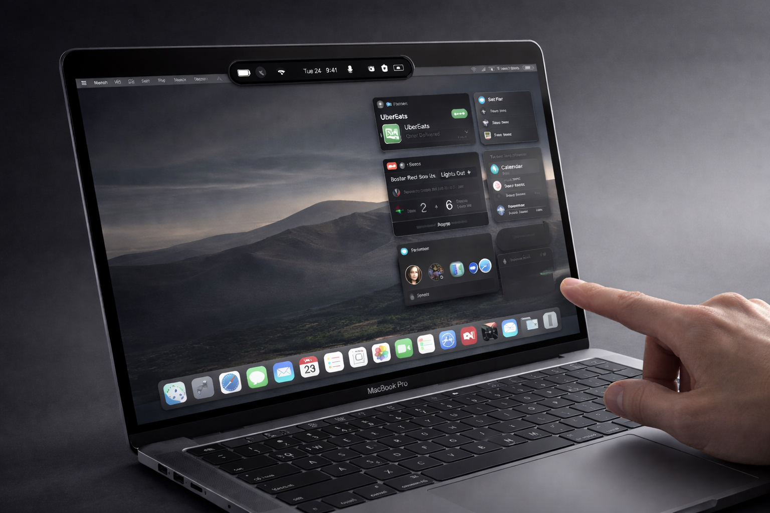 MacBook Pro med Dynamic Island. AI-genererad.